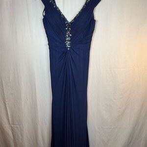 Cache Dress Womens Size 6 Navy Blue Beaded V-Neck Long Gown